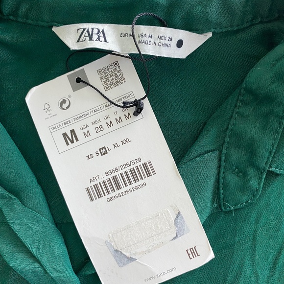 NWT Zara Green Button Down Blouse Sz MP - Picture 5 of 5